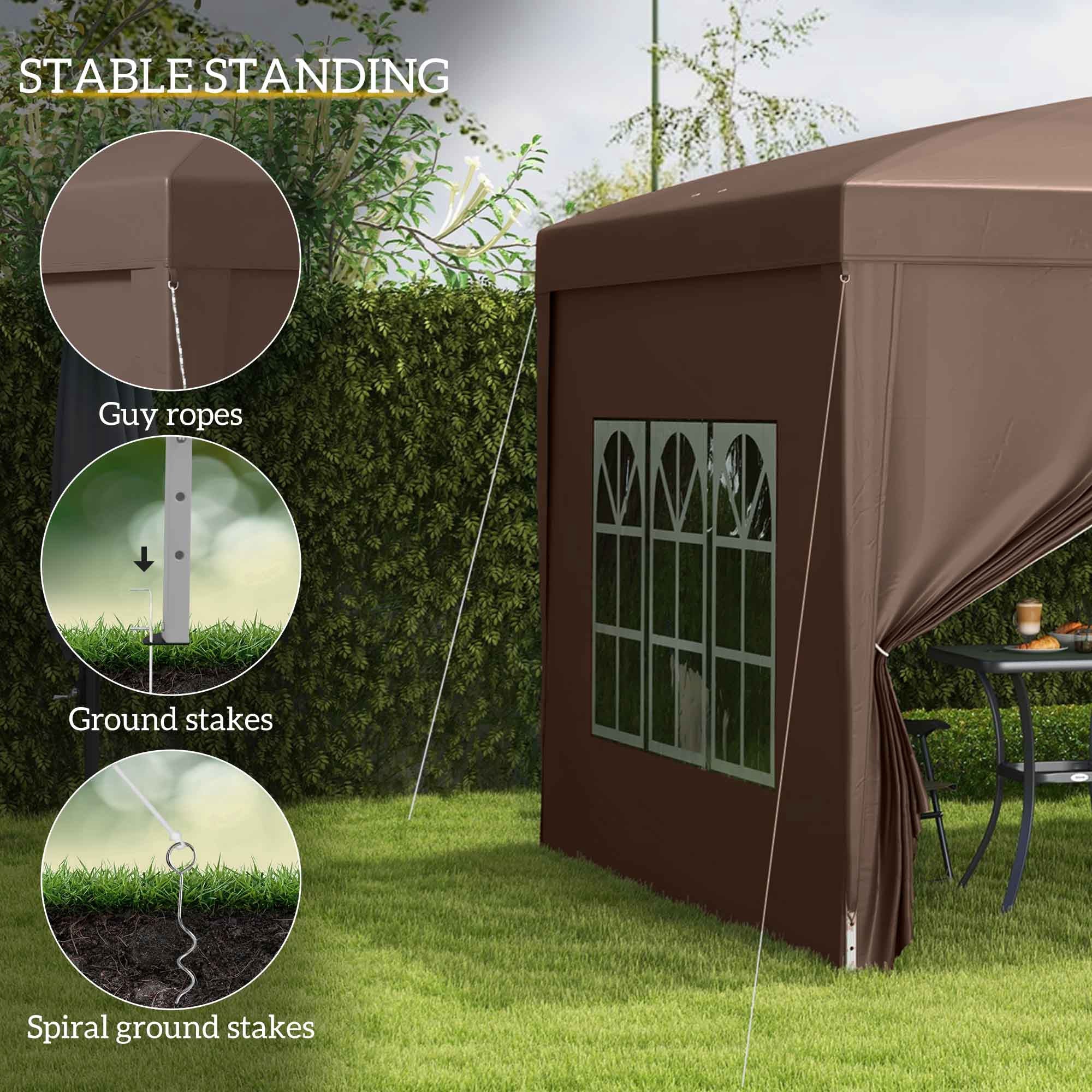 Outsunny 3 x 3 m Pop Up Gazebo, Wedding Party Canopy Tent Marquee with Carry Bag and Windows, Coffee
