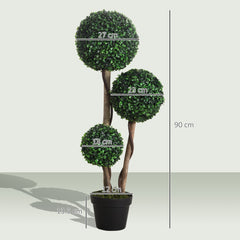 HOMCOM Decorative Artificial Tree Boxwood Ball Topiary Tree in Pot Fake Plant for Home Indoor Outdoor Decor, 90 cm, Dark Green