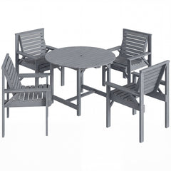Outsunny 5 Pieces Garden Dining Set with Parasol Hole, Round Outdoor Table and Chairs, 4 Seater Wooden Garden Furniture, Grey