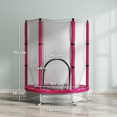 AIYAPLAY 4.6ft Toddler Trampoline w/ Safety Enclosure Net, for Indoor Outdoor Use, Ages 3-6 Years, Pink