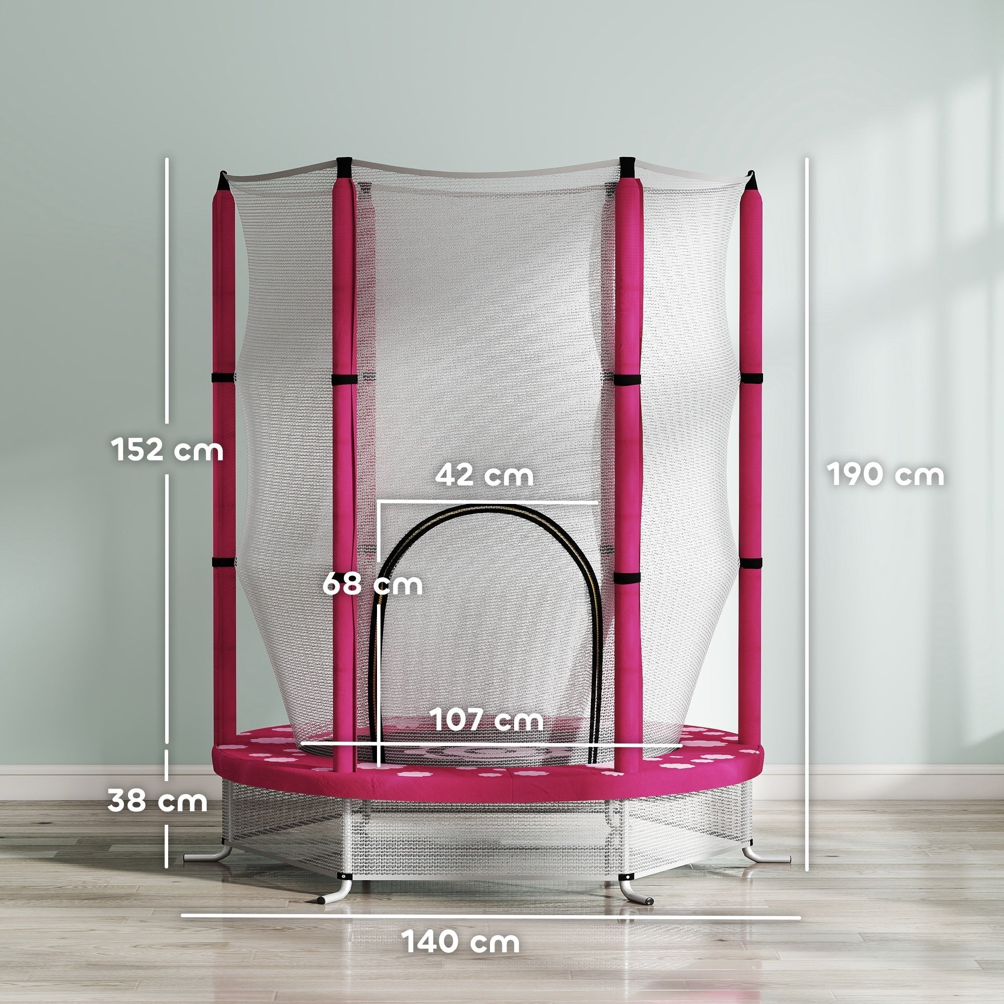 AIYAPLAY 4.6ft Toddler Trampoline w/ Safety Enclosure Net, for Indoor Outdoor Use, Ages 3-6 Years, Pink