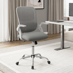 Home Office Chair Ergonomic Breathable Mesh Chair with Flip Up Armrests and Back Storage Space-Grey