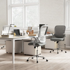 Home Office Chair Ergonomic Breathable Mesh Chair with Flip Up Armrests and Back Storage Space-Grey