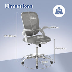 Home Office Chair Ergonomic Breathable Mesh Chair with Flip Up Armrests and Back Storage Space-Grey
