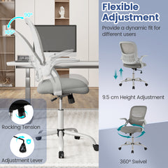 Home Office Chair Ergonomic Breathable Mesh Chair with Flip Up Armrests and Back Storage Space-Grey