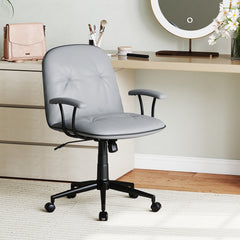 Home Office Desk Chair PU Leather Makeup Vanity Chair with Adjustable Height and Rocking Function-Grey
