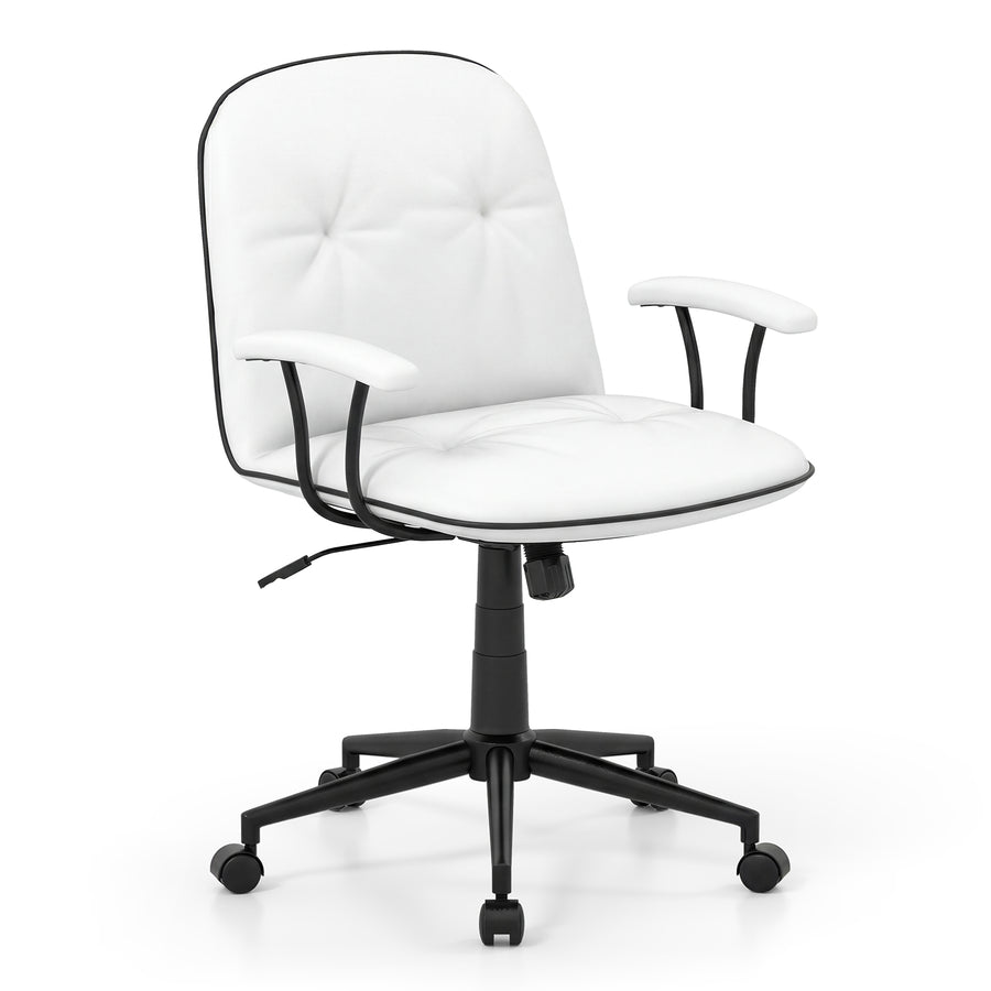 Home Office Desk Chair PU Leather Makeup Vanity Chair with Adjustable Height and Rocking Function-White