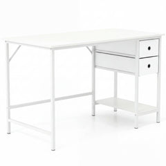 Home Office Desk Modern Computer Workstation with 2 Foldable Fabric Drawers-White