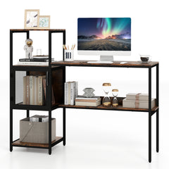 Home Office Desk with Bookshelf Storage Cabinet and Shelves for Study-Rustic Brown