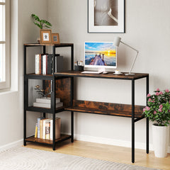 Home Office Desk with Bookshelf Storage Cabinet and Shelves for Study-Rustic Brown