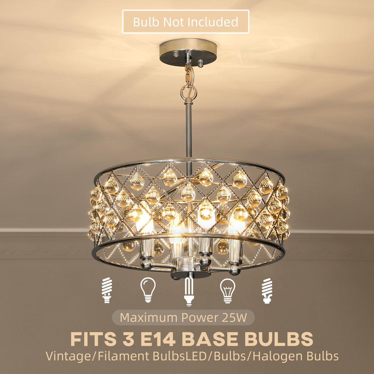 HOMCOM 51 Crystallite Four-Bulb Chandelier - Silver-Tone