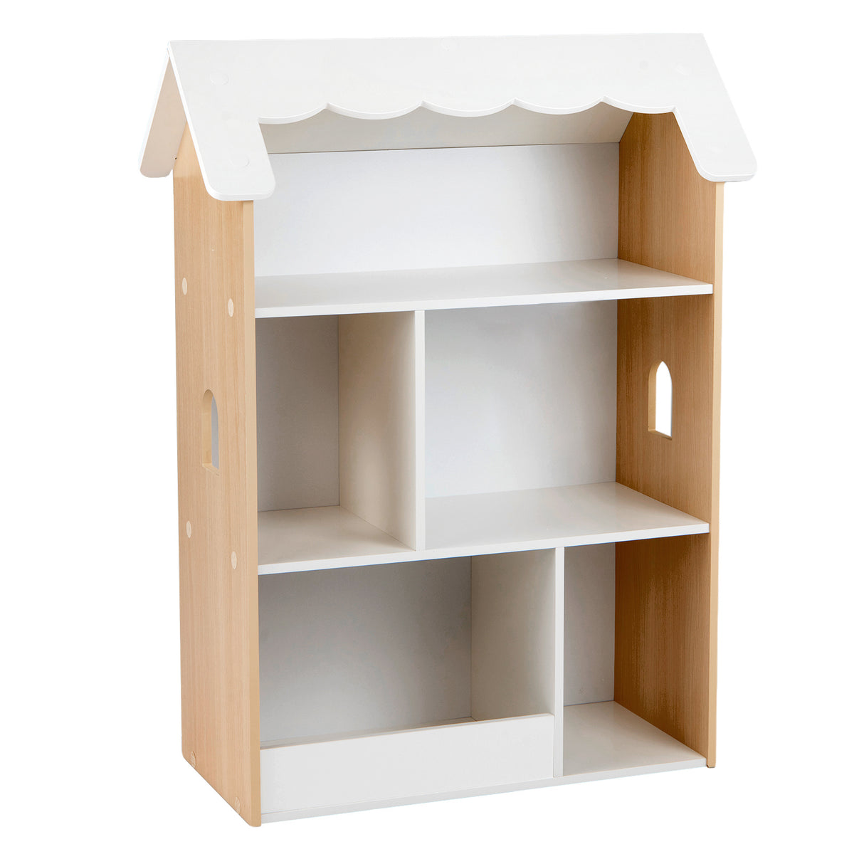 House-Shaped Kids Bookshelf with Roof and Windows for Playroom-White