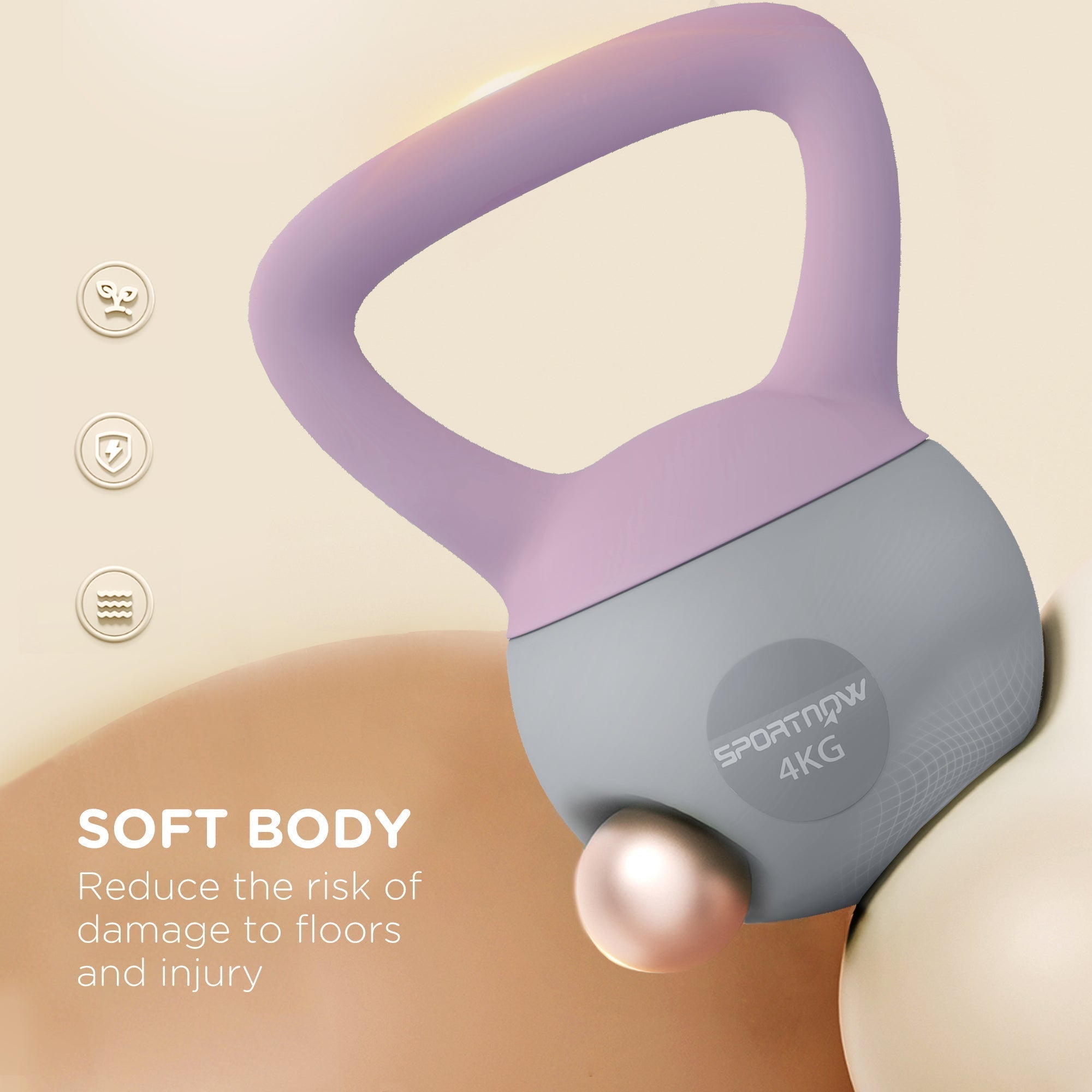 SPORTNOW 4KG Soft Kettlebell, Kettle Bell with Non-Slip Handle for Home Gym, Weight Lifting, Strength Training, Purple/Grey