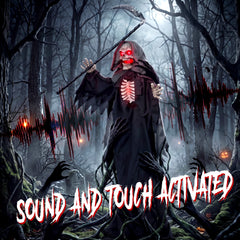 HOMCOM 170cm Life Size Animated Grim Reaper Halloween Decoration, Scary Halloween Animatronics Decor with Sound Touch Activated