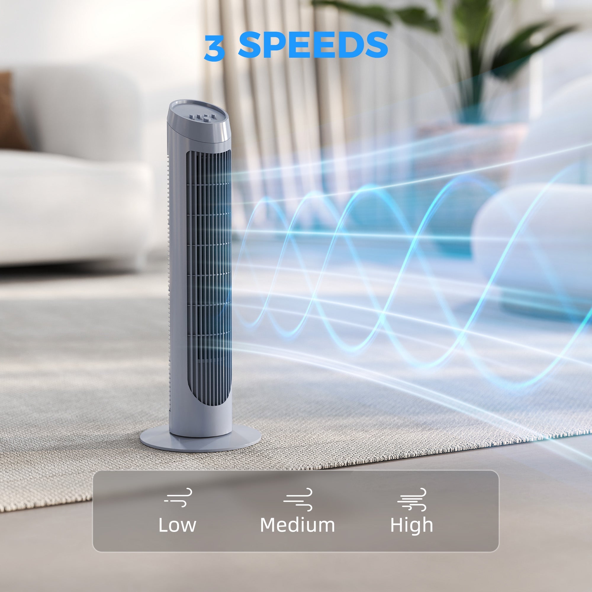 HOMCOM Tower Fan for Bedroom Cooling, 75cm Electric 70Â° Oscillating with 3 Speed Settings, Standing Floor Fan, Grey