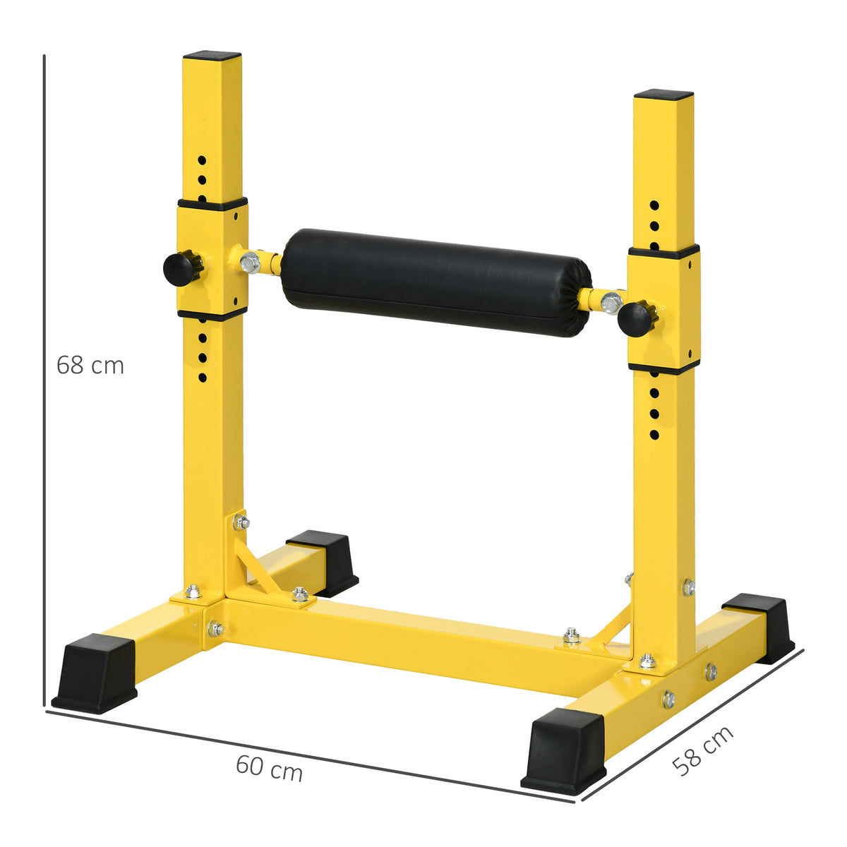 SPORTNOW Bulgarian Split Squat Stand, 12-Level Adjustable Single Leg Squat Machine with Foam Roller and Anti-Slip Pads for Lower Body Strength Training, Yellow