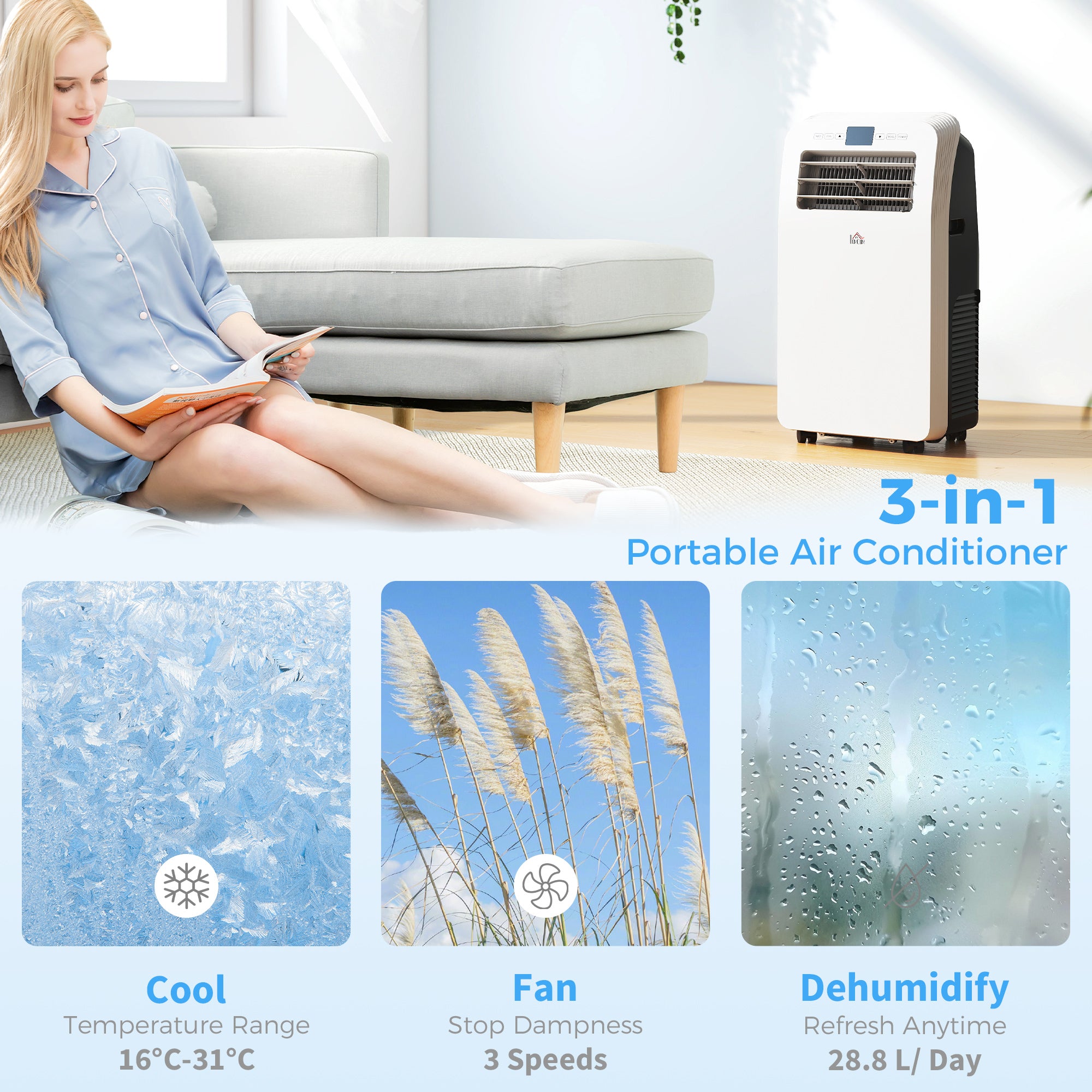 HOMCOM 12,000 BTU Three Mode Portable Air Conditioner - White