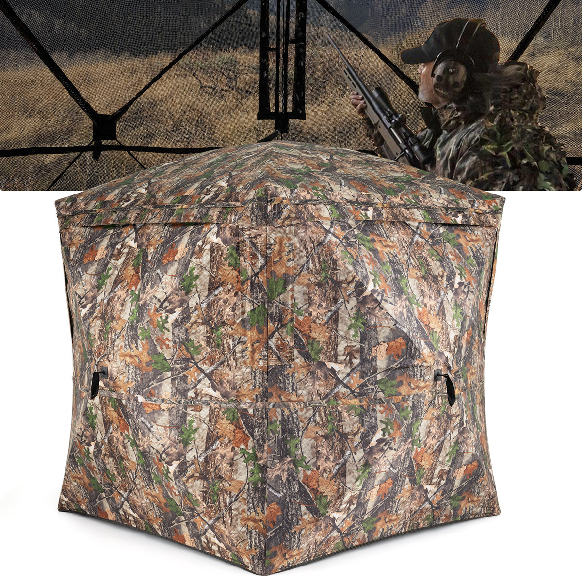 Hunting Blind for 2-3 Person 270° See-through Pop-Up Ground Blind
