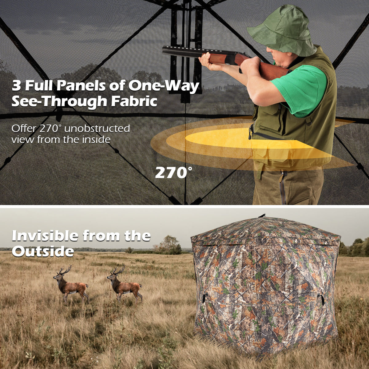 Hunting Blind for 2-3 Person 270° See-through Pop-Up Ground Blind