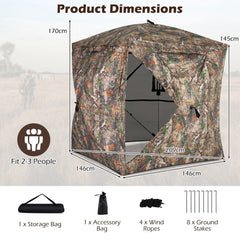 Hunting Blind for 2-3 Person 270° See-through Pop-Up Ground Blind