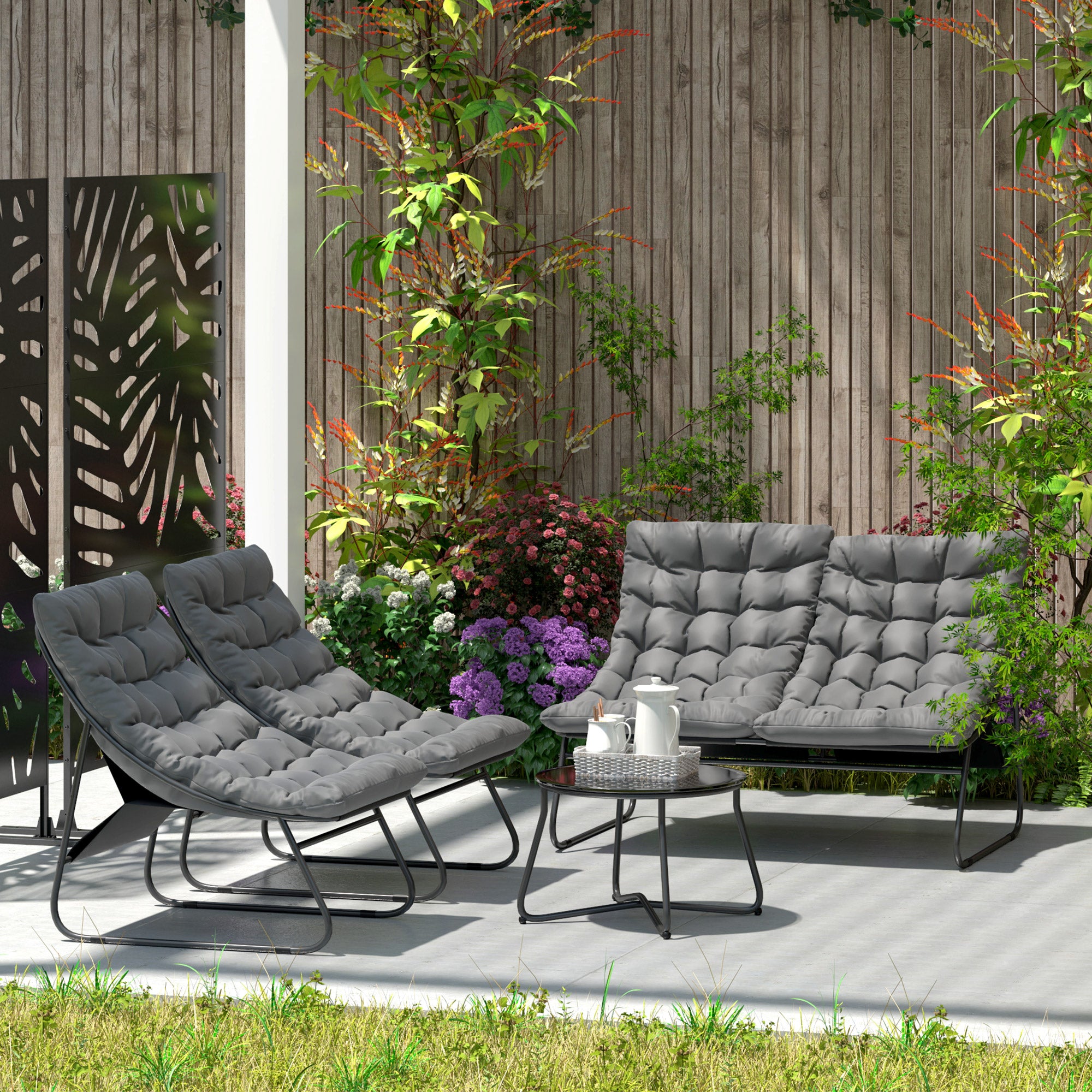 Outsunny Four-Piece Curved Seat Garden Sofa Set - Grey/Black