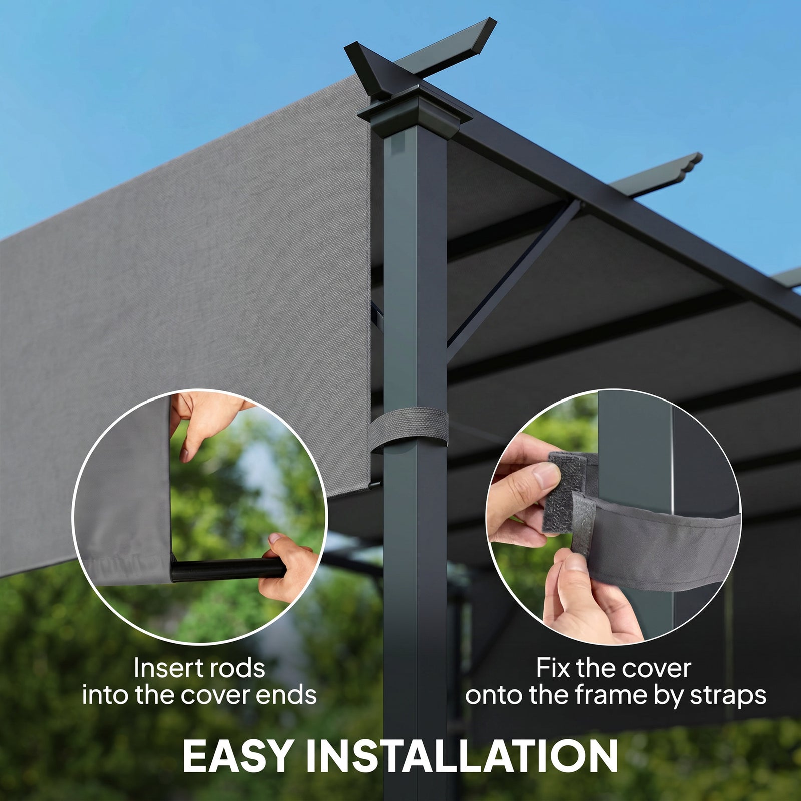 Outsunny 2 Pcs UV Protection Pergola Replacement Canopy, Pergola Shade Cover, Easy to Install, for 3 x 3(m) Pergola, Dark Grey
