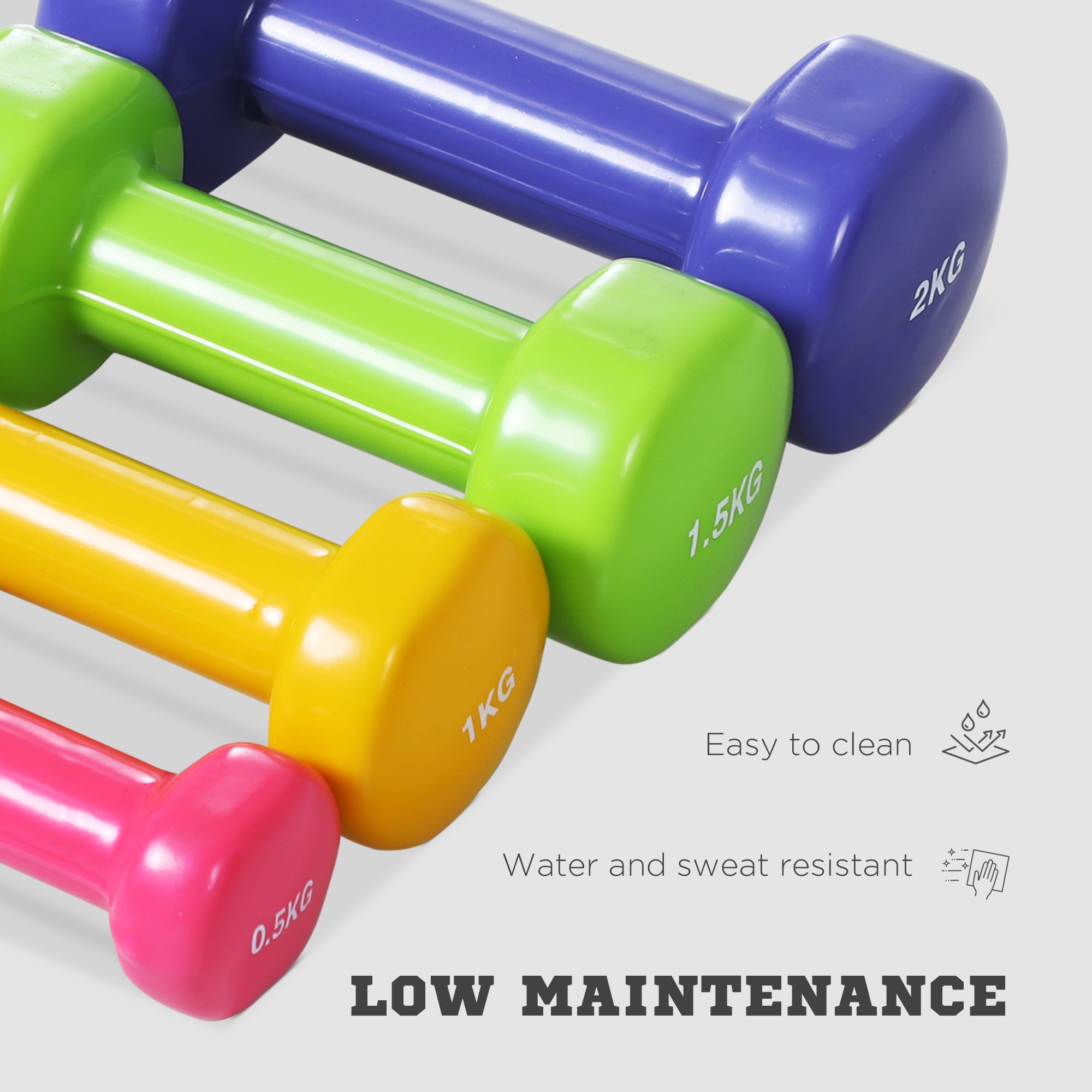 HOMCOM 10KG Dumbbells Set with Carry Case, Hand Weights for Women and Men Home Gym Weight Lifting Training, Red, Yellow, Green, Purple