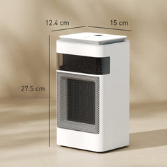 HOMCOM Ceramic Electric Heater, 1500W Fan Space Heater with 3 Modes, 24H Timer, Flame Effect, Oscillation for Bedroom, White