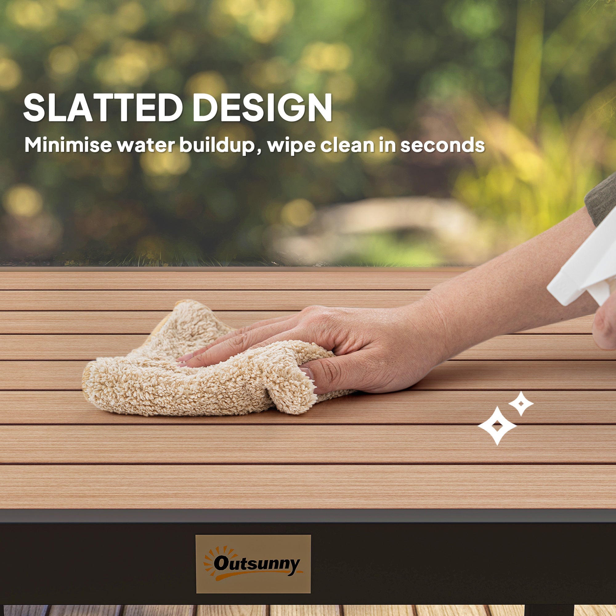 Outsunny 78 cm Garden Dining Table for 4 People, Square Outdoor Coffee End Side Table with Aluminium Legs, Natural Wood Finish