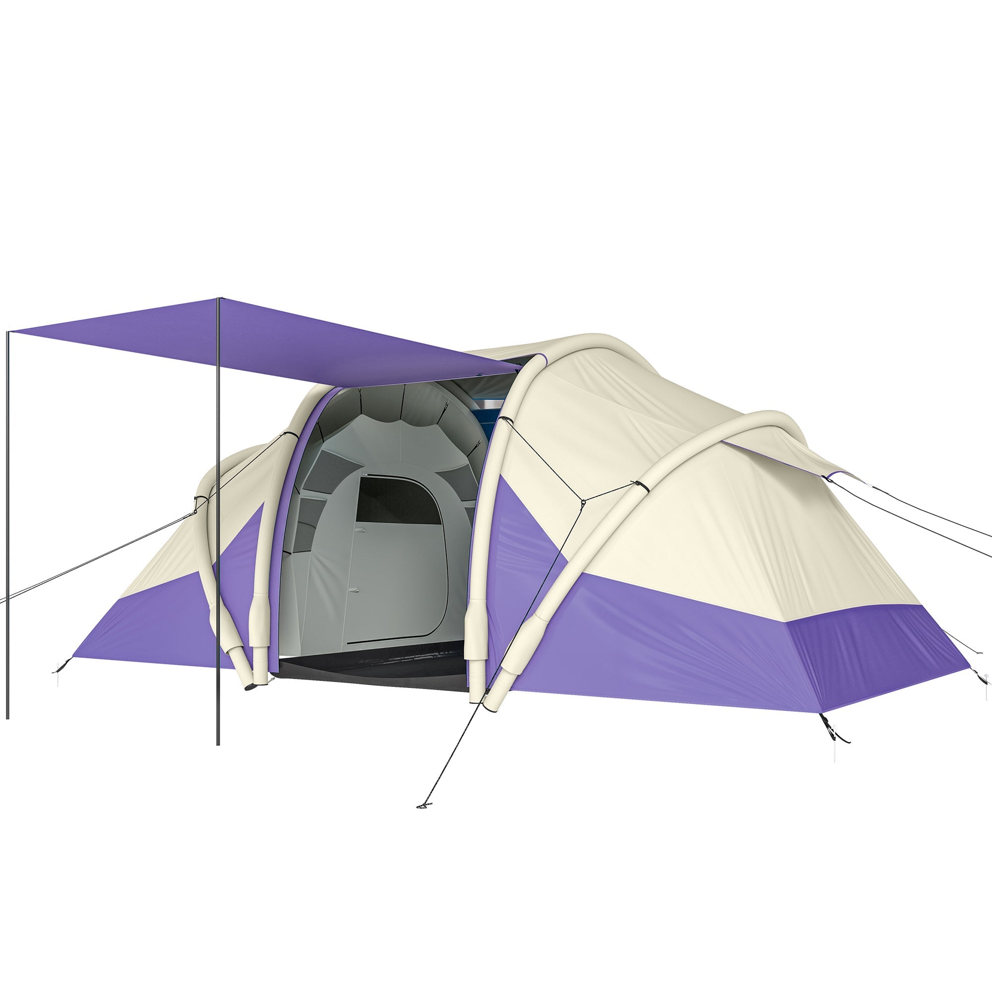 Outsunny Inflatable Tent 2 Bedroom 3000mm Waterproof Windproof Air Tent with Carry Bag for 2-4 Person