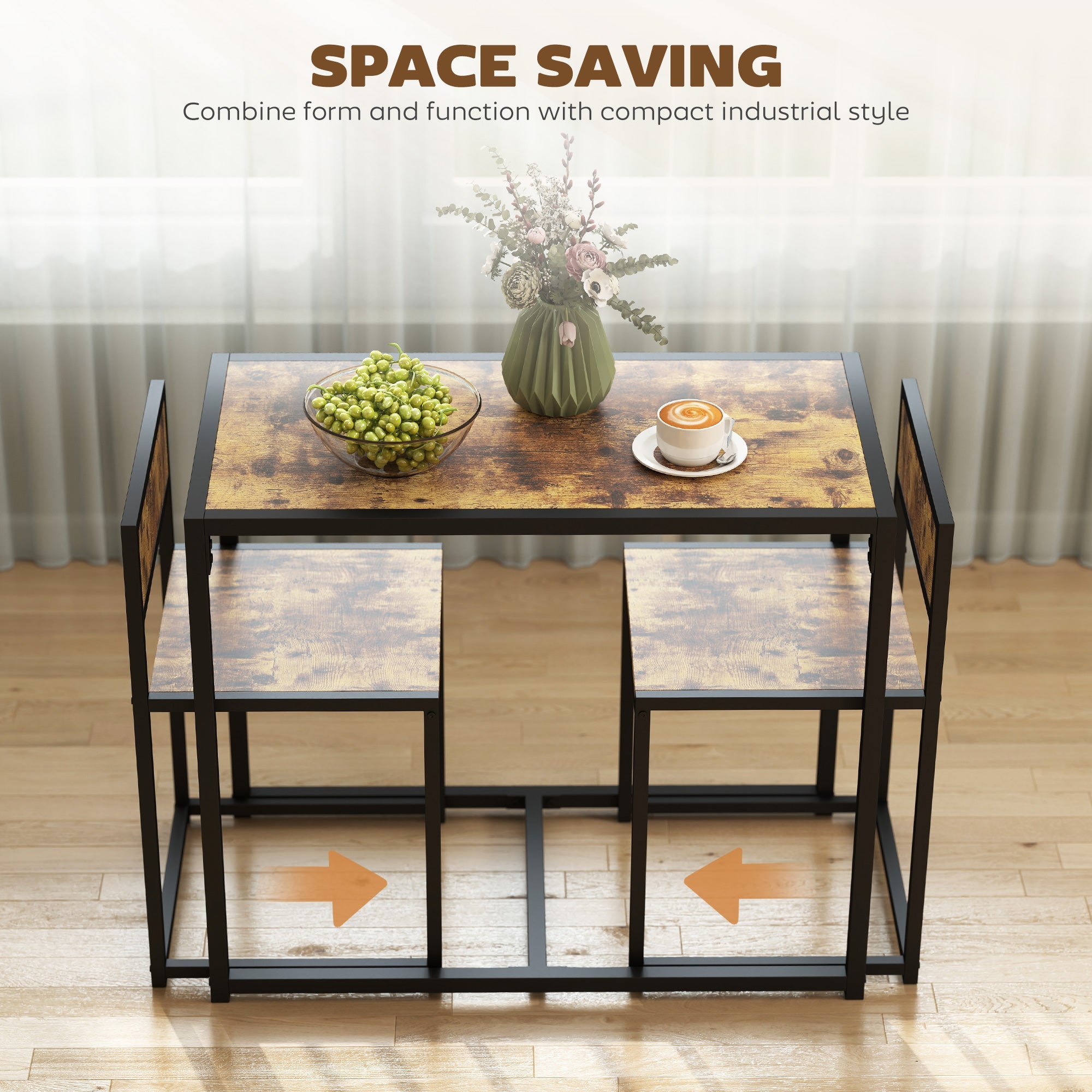 HOMCOM 3 Piece Table Stool Set - Rustic Brown