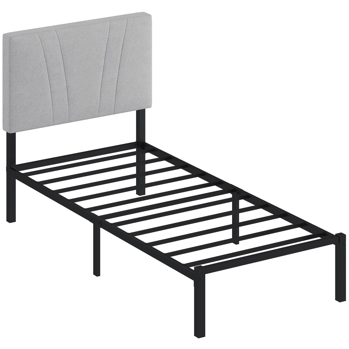 HOMCOM 3FT Single Bed Frame with Upholstered Headboard and Underbed Storage, Black and Light Grey