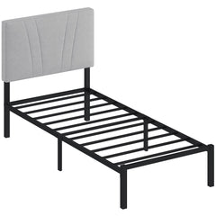 HOMCOM 3FT Single Bed Frame with Upholstered Headboard and Underbed Storage, Black and Light Grey