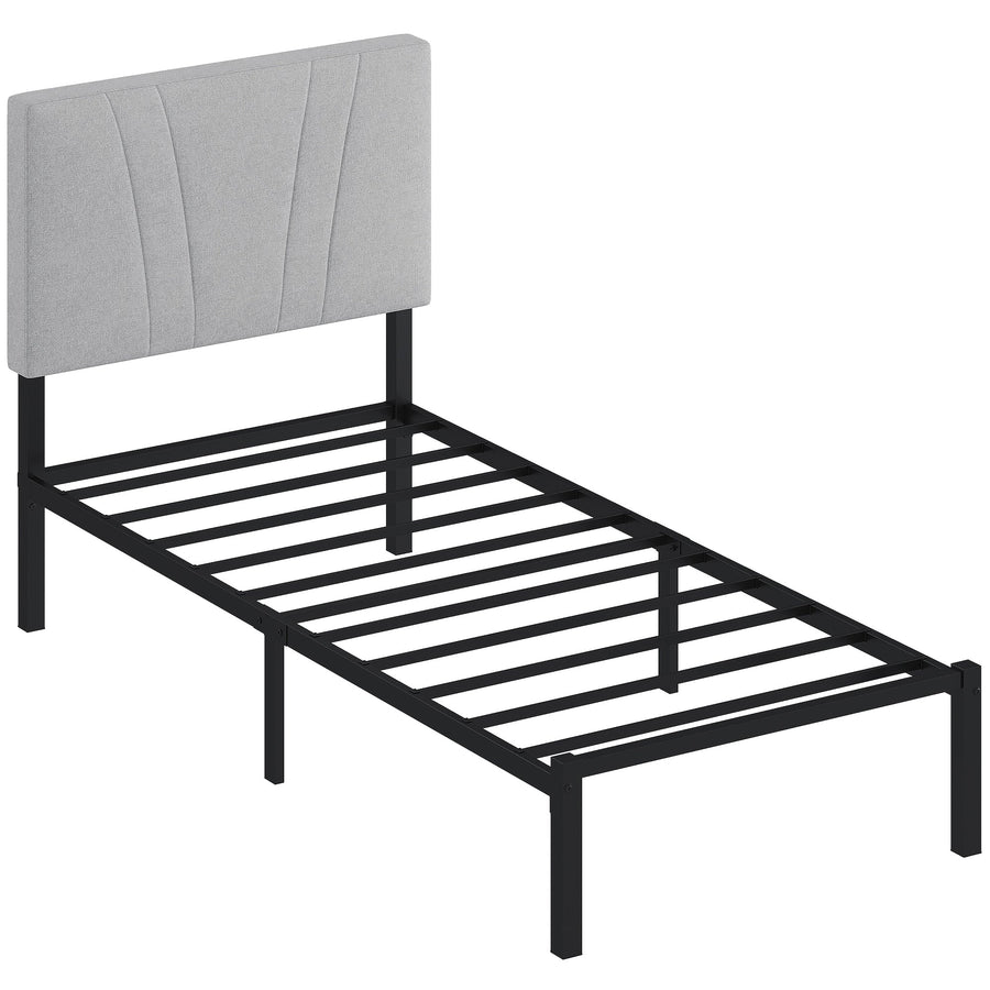 HOMCOM 3FT Single Bed Frame with Upholstered Headboard and Underbed Storage, Black and Light Grey