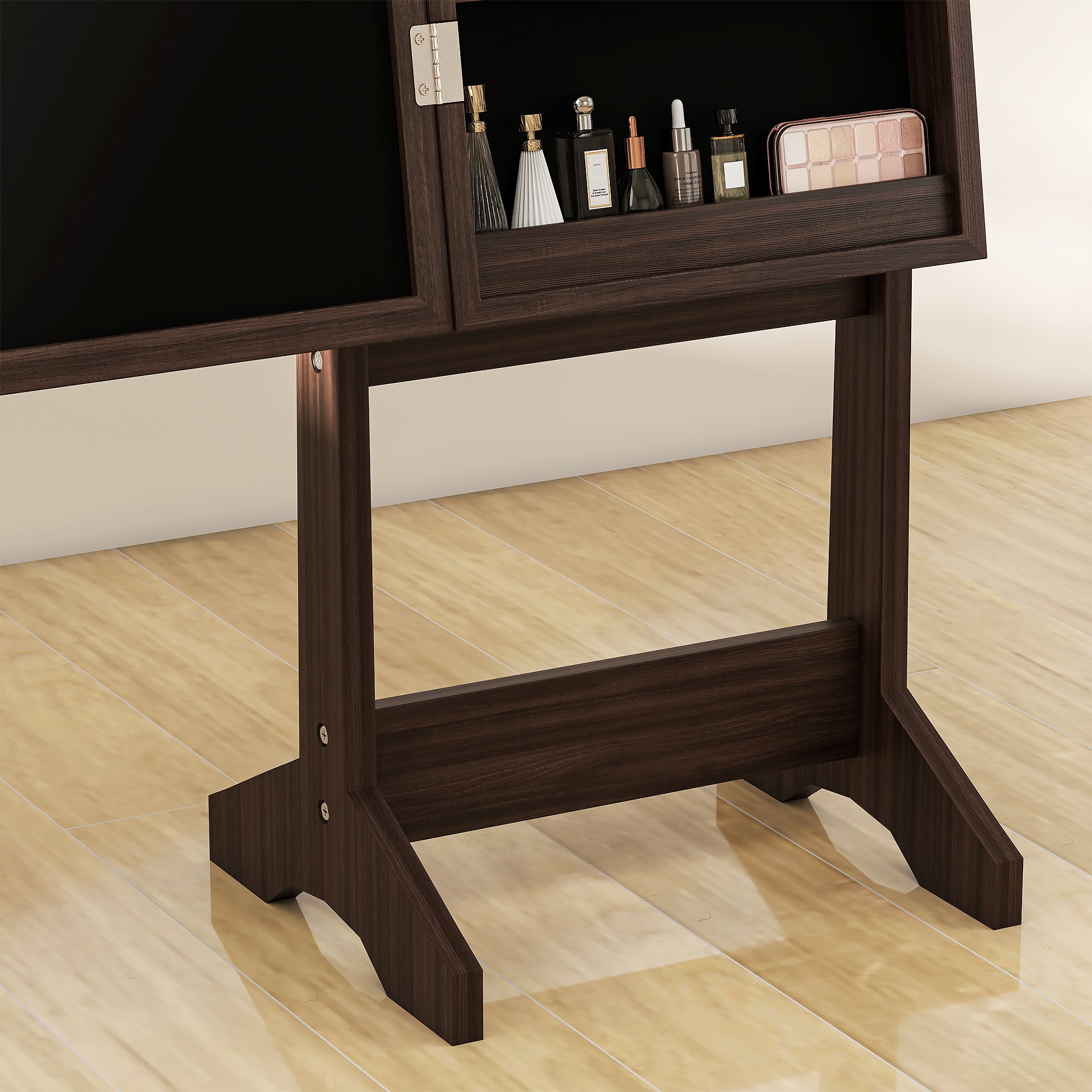 HOMCOM Freestanding Mirror Jewelry Cabinet with LED Lights, Jewellery Organiser with 3 Angle Adjustable, Full-Length Mirror with Storage for Earrings, Necklaces, Rings and Lipsticks, Dark Brown