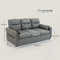 HOMCOM 3 Seater Sofa, Faux Leather Couch - Grey