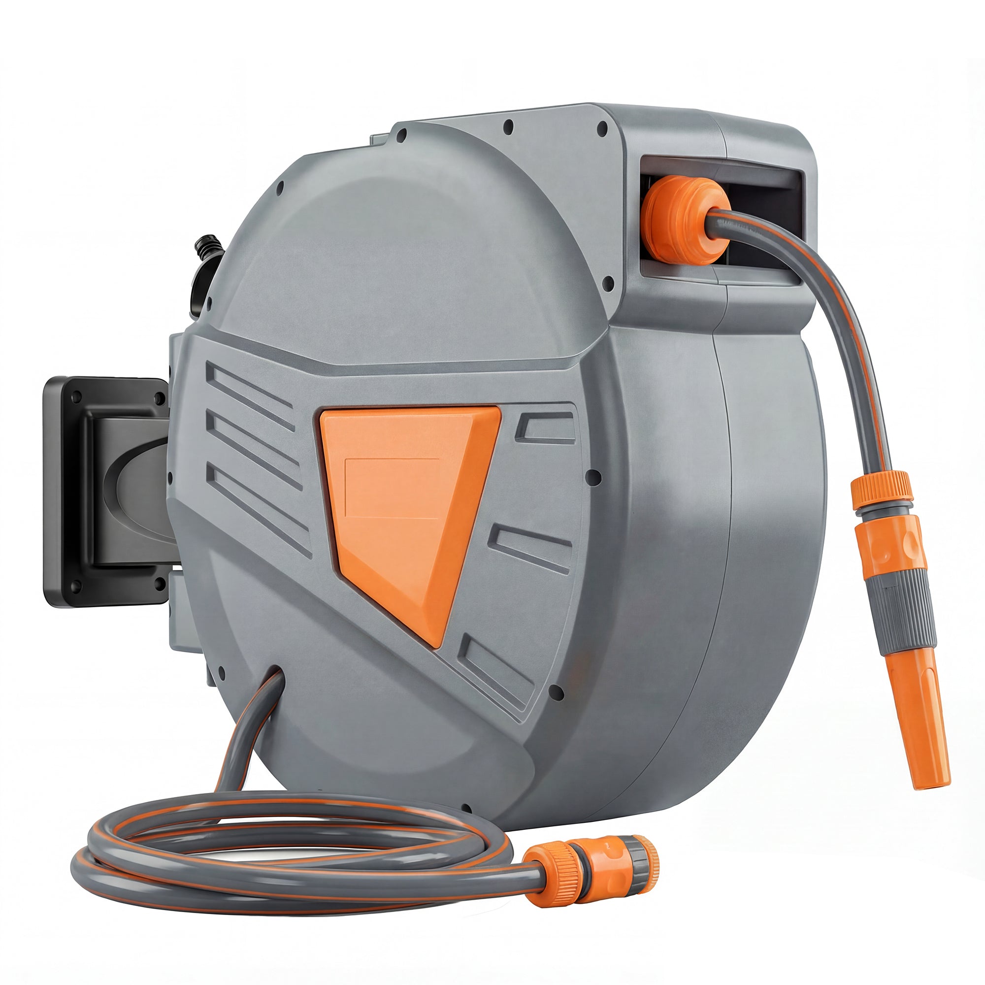 Outsunny Retractable Hose Reel Wall Mounted, 15+1.6m Garden Hose Pipe Reel with Auto Retraction, Self-Locking, Orange