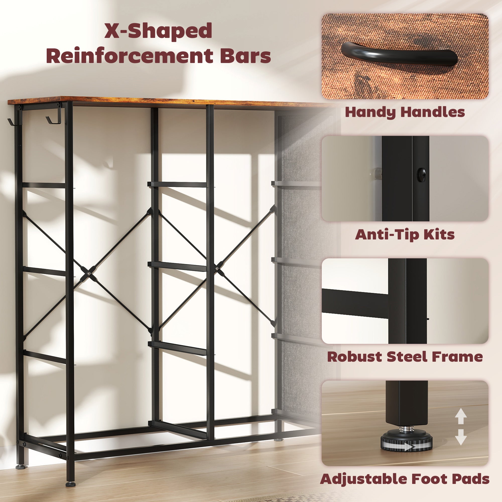 HOMCOM Chest of Eight Fabric Drawers - Rustic Brown