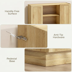 HOMCOM Sideboard Buffet Cabinet, 133 cm Storage Cabinet with 2 Open Shelves, 2 Cupboards and Soft Close Doors, Natural