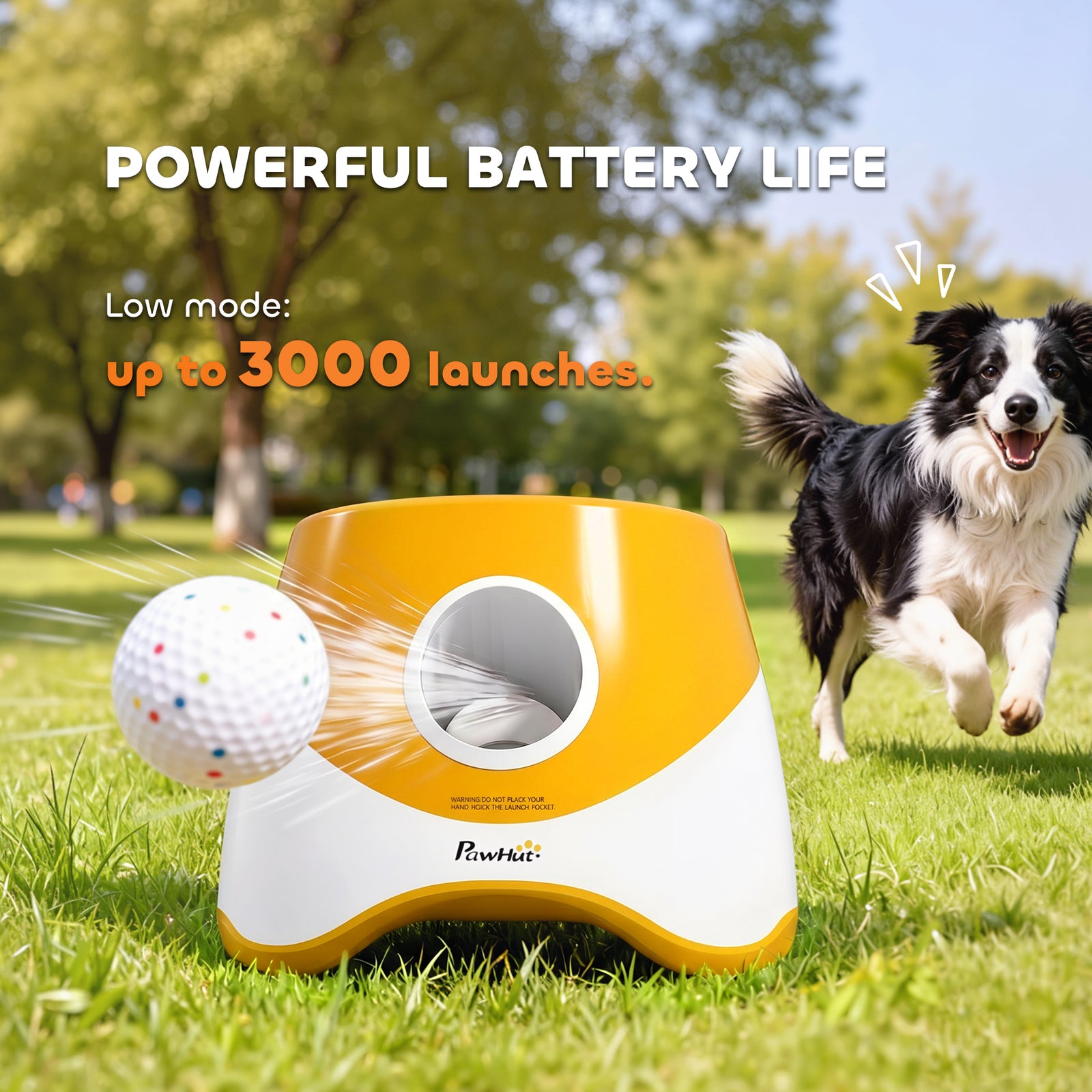 PawHut Automatic Dog Ball Launcher with 5 ETPU Balls 5.8 cm, 3 Distance Settings 6/10/14 m, Orange