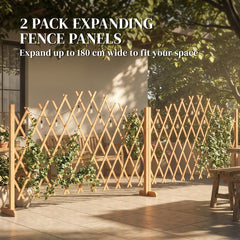 Outsunny 2 Pack Expanding Fence Panels, Wooden Freestanding Garden Fence with Stable Feet, 180 x 30 x 103cm, Brown