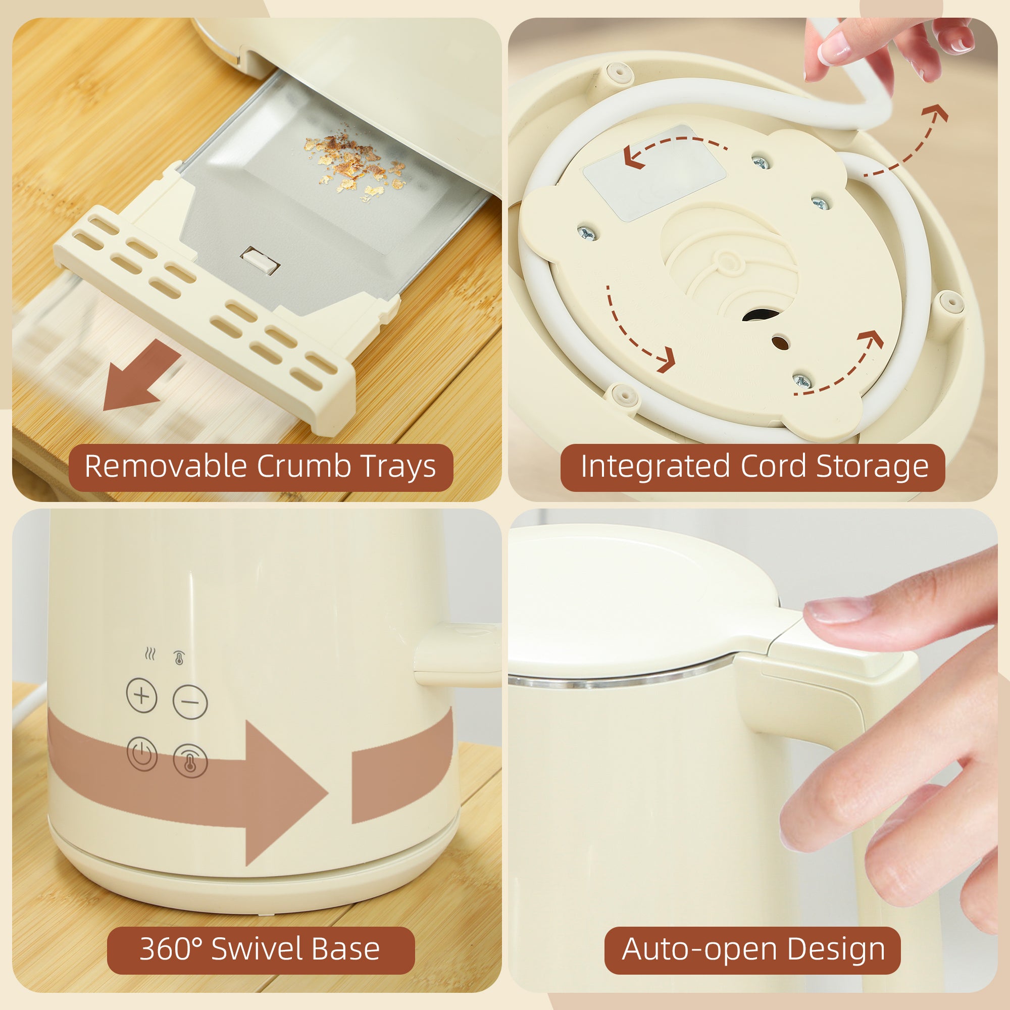 HOMCOM Digital Kettle and Toaster Set, 1.5L 3000W Fast Boil Kettle, 2 Slice Toaster Kitchen Set with 7 Level Browning Controls, Defrost, Reheat, Keep Warm, Crumb Tray and LED Touch Display, Beige