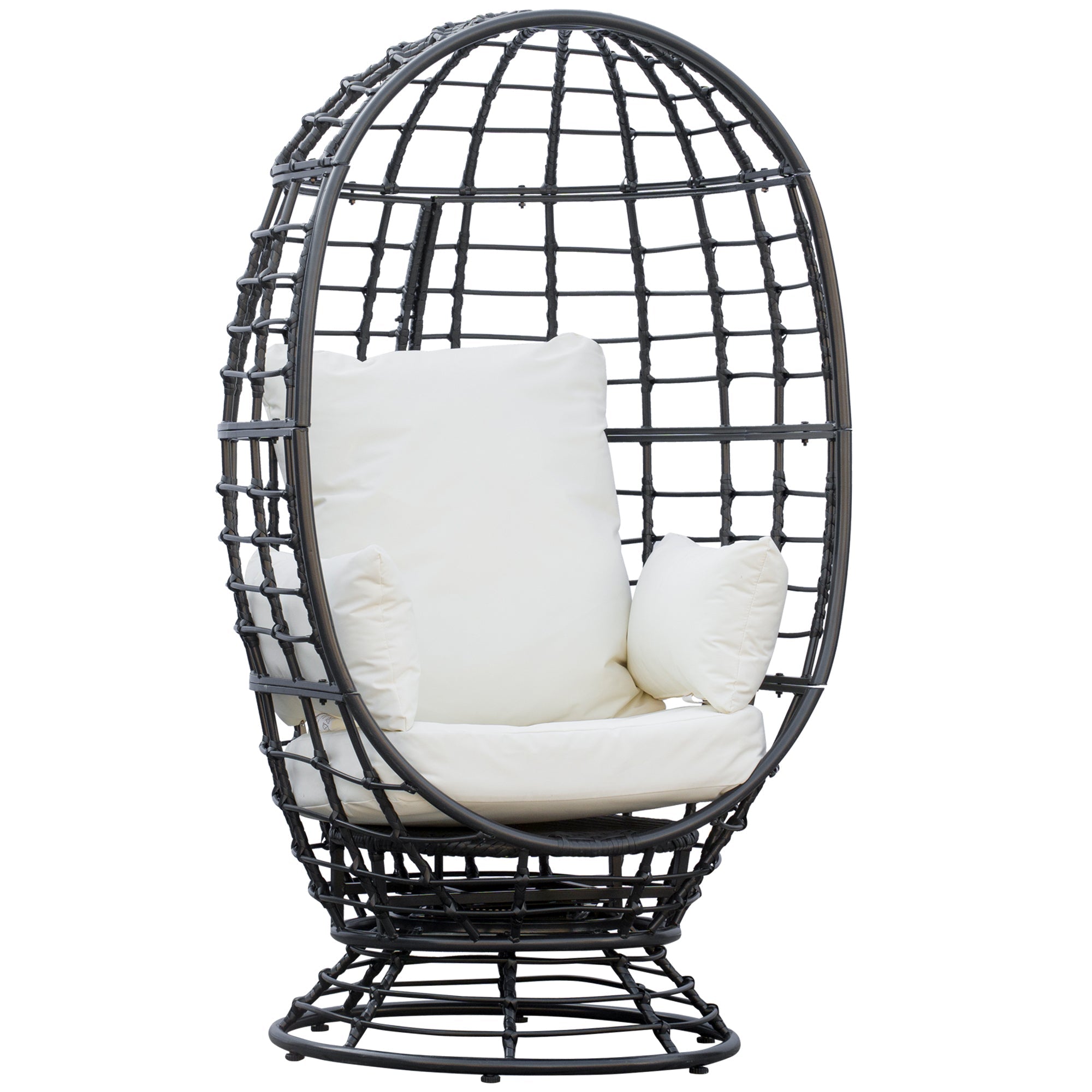 Outsunny 360 Swivel Egg Chair, Garden Rattan Swivel Chair with Thickened Cushion and Pillow, 150 KG Capacity for Indoor Outdoor, Balcony, Patio, Black