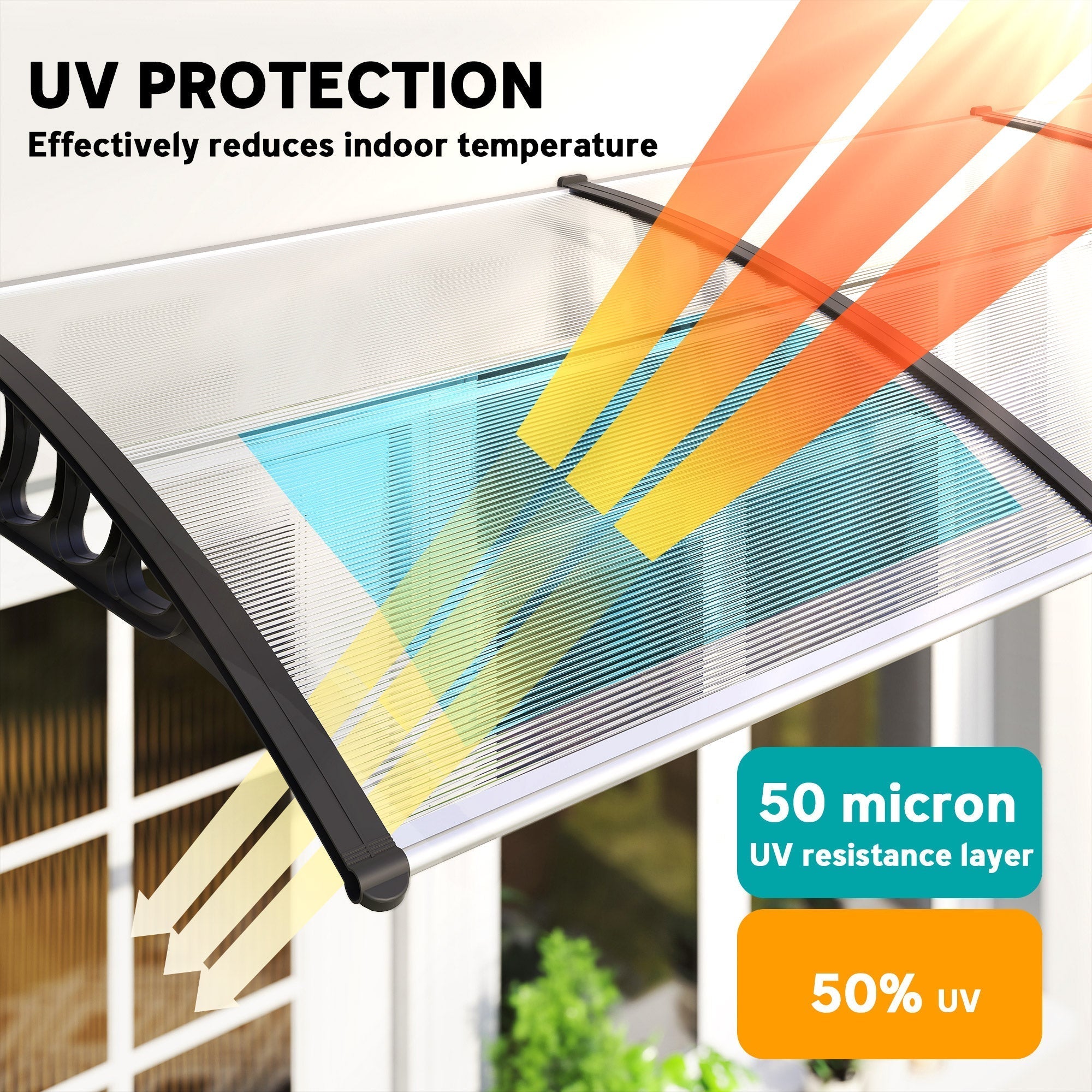 Outsunny Front Door Canopy, Outdoor Awning, 303 x 96cm Rain Shelter for Window, Porch and Front/Back Door, Clear