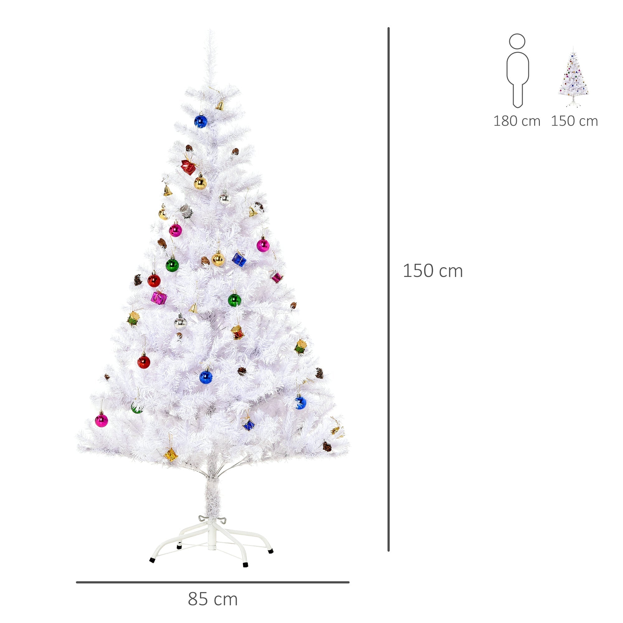 HOMCOM 5ft Snow Artificial Christmas Tree w/ Metal Stand Decorations Home Seasonal Elegant Faux White