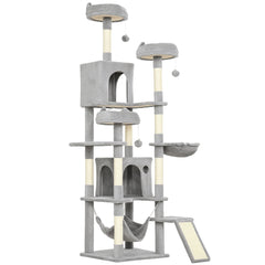 PawHut Cat Tree, 192 cm Large Multi-Level Cat Tower for Indoor Kittens with 8 Scratching Posts, 3 Plush Beds, 2 Hammocks