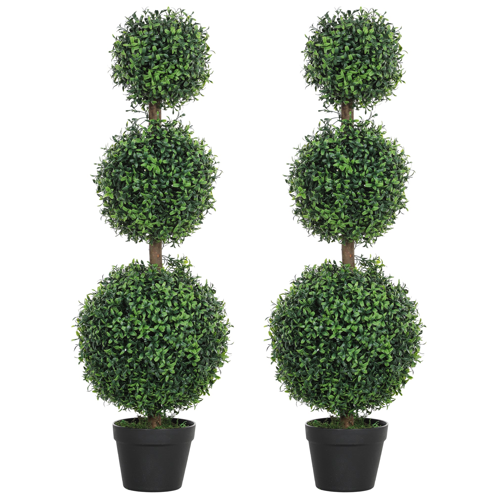 HOMCOM Set of 2 Decorative Artificial Trees, Topiary Ball-shaped Boxwood Trees in Pot, Fake Plants for Home Indoor outdoor Decor, 100cm, Green