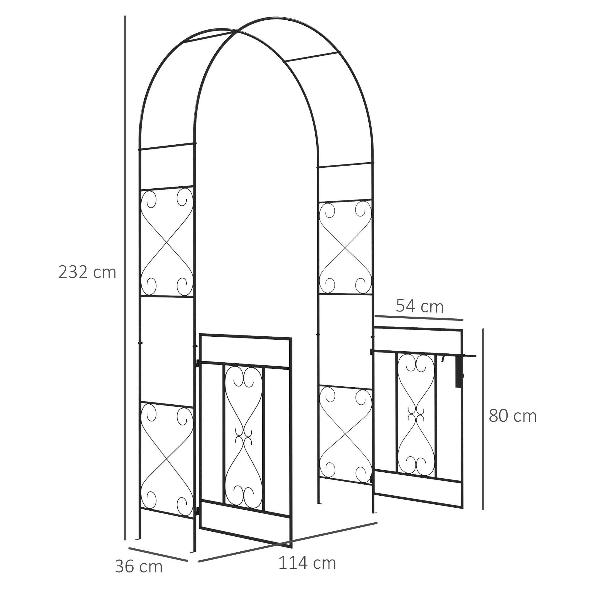 Outsunny Decorative Garden Arch, with Gate - Black