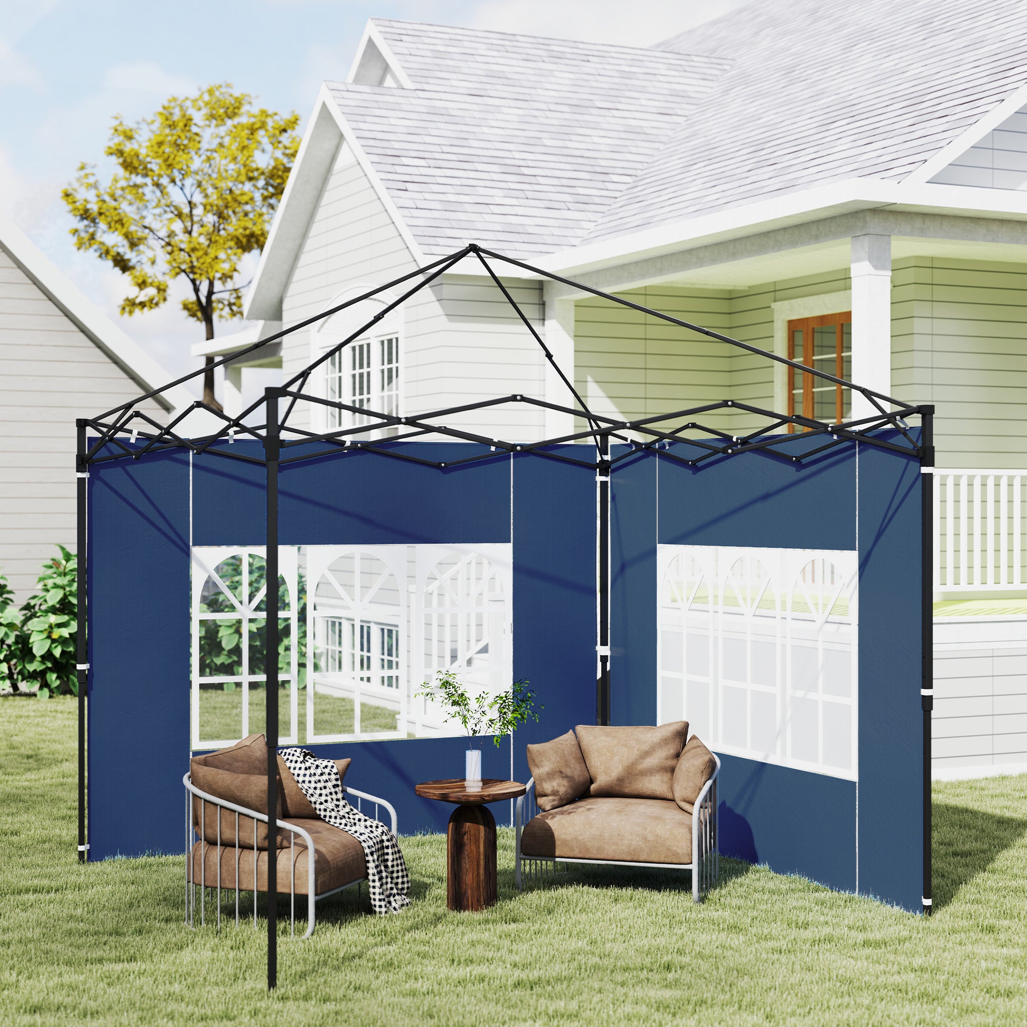 Outsunny Set of Two 3 x 3(m) Gazebo Frame Replacement Walls - Blue