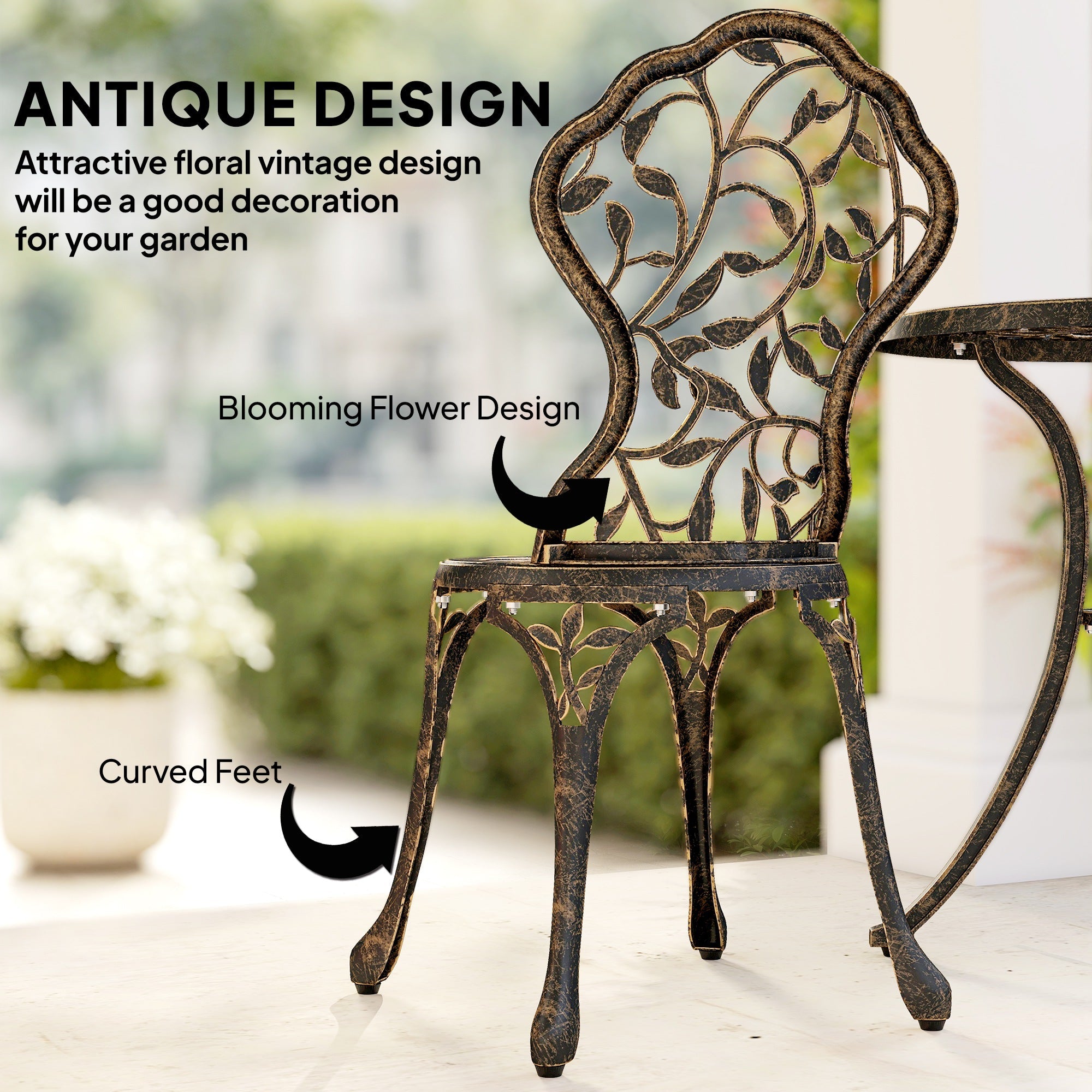 Outsunny 3 Pcs Aluminium Bistro Set Garden Furniture Dining Table Chairs Outdoor Seat Patio Seater Brown